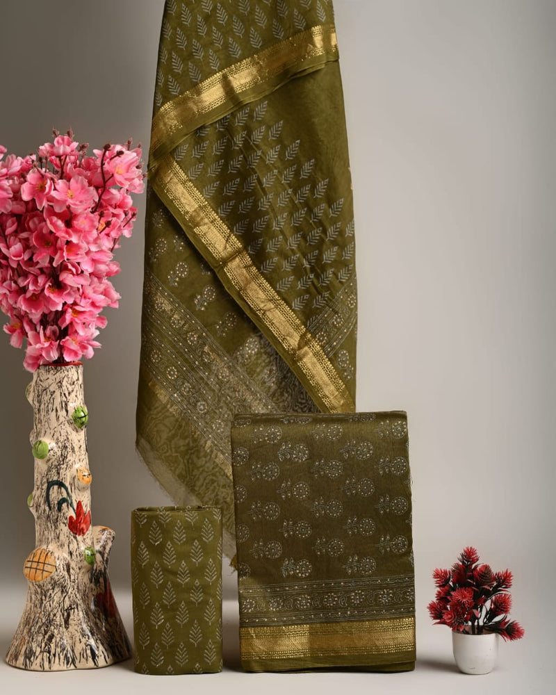 Exclusive Green Sanganeri Print Maheshwari Silk Suit Set [GHPMA80]