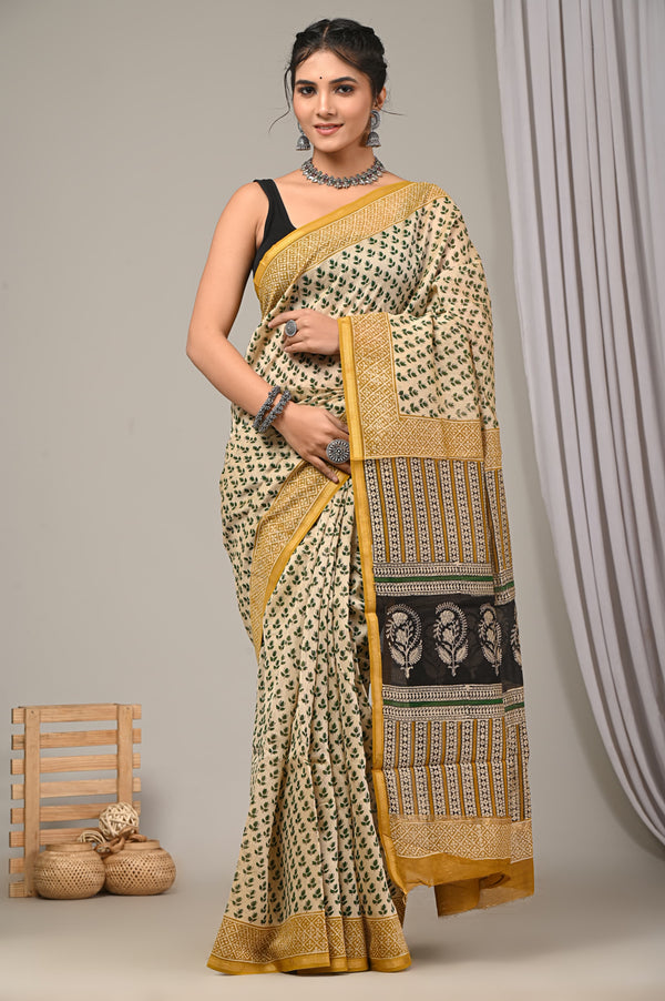 Elegant Sanganeri Print  Chanderi Silk Saree  GHPCHS06