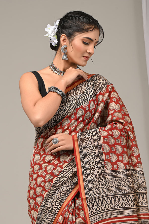 Elegant Sanganeri Print Chanderi Silk Saree GHPCHS09