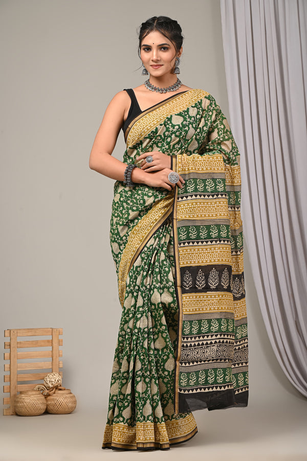 Elegant Sanganeri Print Chanderi Silk Saree GHPCHS04