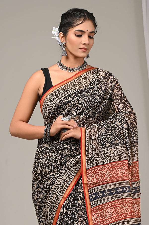 Elegant Sanganeri Print  Chanderi Silk Saree GHPCHS03