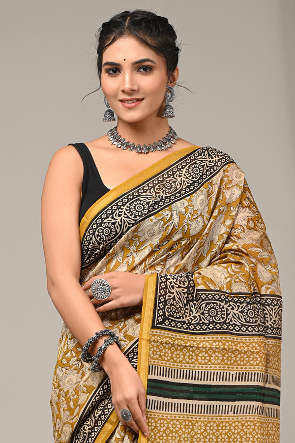 Elegant Sanganeri Print   Chanderi Silk Saree GHPCHS07