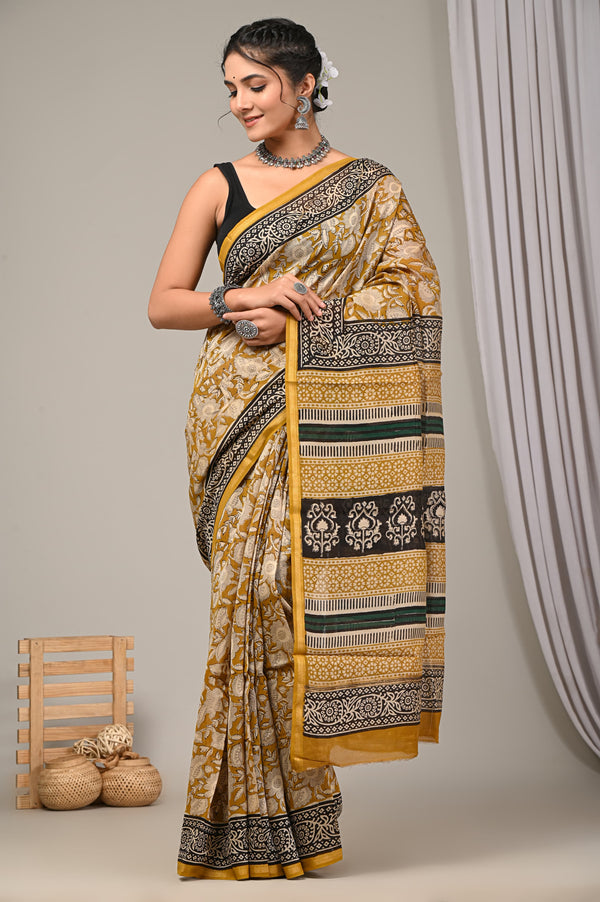 Elegant Sanganeri Print   Chanderi Silk Saree GHPCHS07